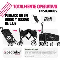 Carro Plegable para Jardín, Carro Transporte en Acero, Carrito Playa con Asa Telescópica, Carretilla Jardín con Lona Extraíble, Carro Camping Multiuso con Bolsa Transporte, Carga 80 kg, Negro - details 8