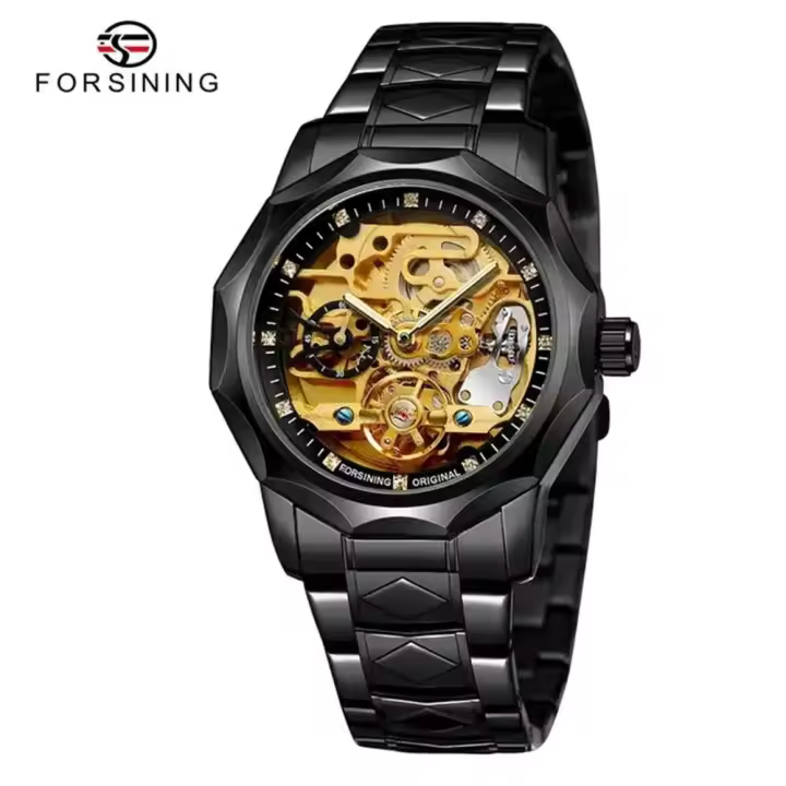 Reloj mecánico automático transparente Forsining 199A de lujo de primera calidad con esqueleto de moda avanzada, correa de acero, relojes antiguos luminosos para hombre - 1