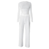 Conjunto de pantalón de pierna ancha y top de manga larga básico de color sólido nuevo de otoño para mujer Y24593 - details 34