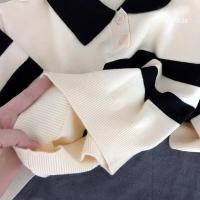 2025 nuevo estilo coreano primavera otoño suéter para niños niñas dos piezas botón rayas solapa Top de punto Casual ajuste elegante - details 7
