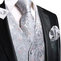 Chaleco de seda sólida para hombre, corbata de color champán, rosa, azul, verde, morado y rojo, gemelos de pañuelo, clips formales para boda y negocios - details 14