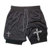 Pantalones de Entrenamiento de Correr Impresión Cruzada 2 en 1 Pantalones Deportivos de Gimnasio Cristiano con Forro de Compresión Toalla de Bolsillo para Hombres - details 3