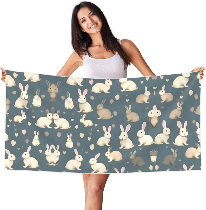 Toalla de baño VIES de secado rápido para hombre y mujer con estampado de fondo de conejo, deportes, hotel - 1