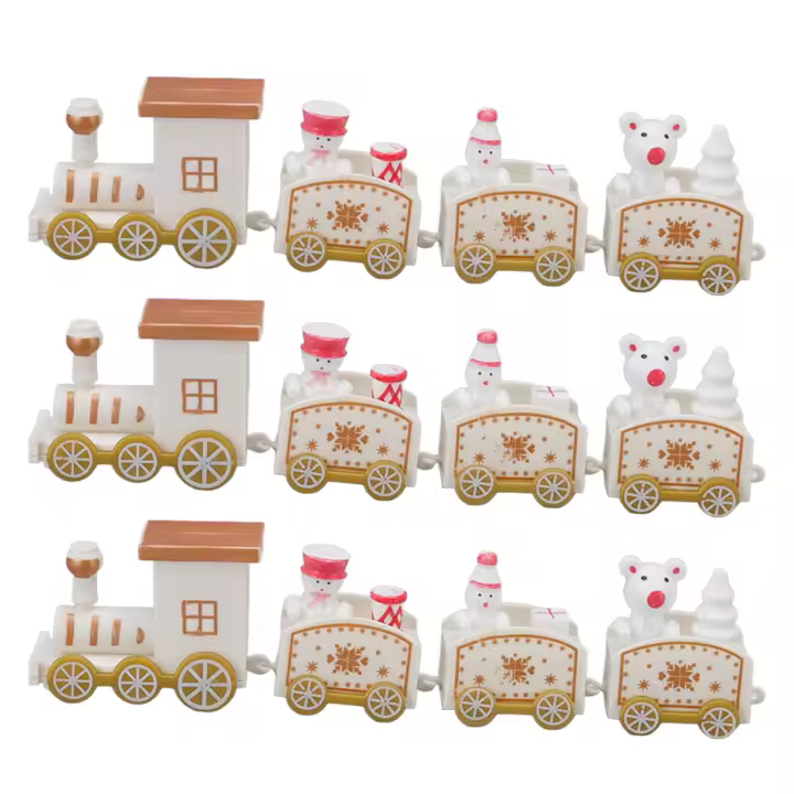 Juego de decoración navideña de tren pequeño, exquisito Mini tren, accesorios blancos, 3 juegos - 1
