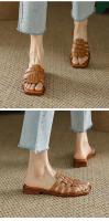 Sandalias Planas Retro para Mujer Acabado de Punto Abierto, Elegante, Adecuado para Uso al Aire Libre, Verano 2024 - details 11