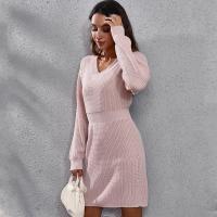 Vestido de Punto para Mujer Cuello en V, Ajuste Suelto, Color Sólido, Moda de Primavera-Otoño 2025 - details 6