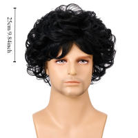 Peluca corta natural marrón de 10 pulgadas, fibra resistente al calor, cosplay retro, peluca sintética ondulada y rizada, cabello esponjoso y atractivo para hombres jóvenes - details 0