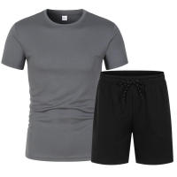 Conjunto de 2 piezas de camiseta de bola transpirable de malla de manga corta para hombre, pantalones cortos deportivos, informal de color sólido - details 6