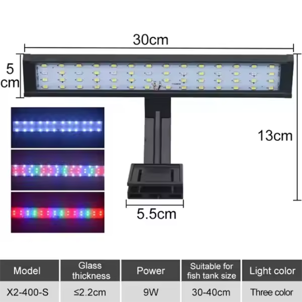 Luz LED para plantas de Pecera, lámpara de Clip para Cultivo, Coral Acuático, iluminación de Pecera, interruptor de 3 Colores, 220V, 10-55cm - 1
