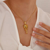 Collar con colgante de gota de agua de amor de lava de acero inoxidable con sentido de diseño retro de nicho de moda, collar de alto sentido - details 7