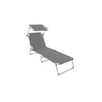 Tumbona Jardín Exterior de Aluminio, Tumbona Plegable con Reposacabezas, Parasol y Bolsillo Lateral, Tumbona Playa Reclinable en 6 Posiciones, Tumbona Piscina Resistente a Intemperie - Gris - details 6