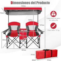 Sillas de Camping Plegables, Silla Plegable Portátil Doble con Bolsa de Transporte Refrigeradora, Silla de Picnic de 2 Asientos para Exteriores con Mesa y Dosel Desmontable (Azul) - details 11