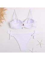 Bañador de banda con volantes negros para mujer, traje de baño femenino de realce, conjunto de Bikini con sujetador y Copa, traje de baño de corte alto azul de Color sólido 2023 - details 3