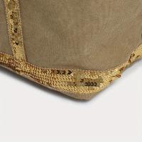 Bolso de mano de gran capacidad para mujer con acento de lentejuelas - Bolso de hombro elegante con cierre de cremallera, forro de poliéster duradero y correa fija, bolso elegante para el día a día para el trabajo, viajes, compras (gris claro/marrón oscur - details 8