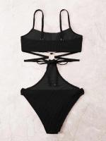 Bañador Sexy de una pieza para mujer, traje de baño de Color sólido, Bikini a rayas, novedad de 2024 - details 3