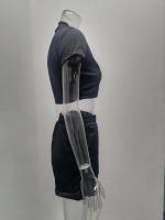 Conjunto de Pantalones Cortos Delgados de Moda Verano 2024 Top Corto Ajustado de Color Sólido y Shorts Estilo Callejero para Mujeres - details 5