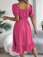 Elegante Vestido de Verano 2024 para Mujeres Cuello Cuadrado Corto Mangas Cortas con Volante - details 8