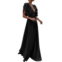 2023 mujeres Chic y elegante con cuello en V largo fiesta señoras moda Sexy blanco negro volantes Maxi vestido vestidos de noche - details 6