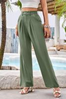 Pantalones de cintura alta para mujer, pantalones de vestir lisos a la moda, pantalones holgados de pierna recta para primavera y otoño - details 22