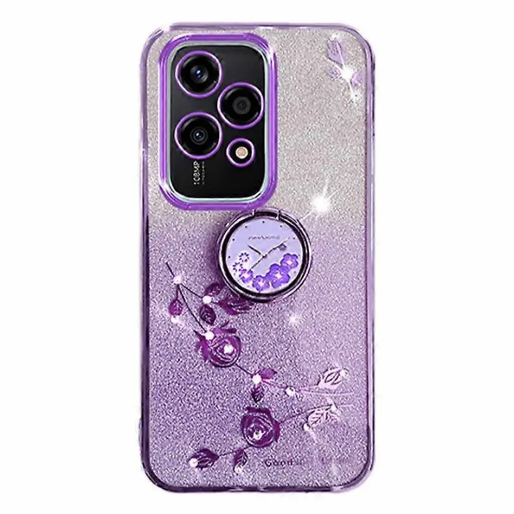 para Honor 200 Lite con Soporte de Anillo, Diseño de Flores, Funda Brillante de TPU para Teléfono - 1