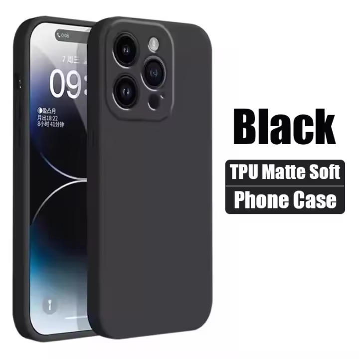 Funda de teléfono de silicona negra mate de lujo para iPhone 16 15 14 11 12 13 Pro Max 15 Plus 12 Mini 16E Xr X Xs Max, funda trasera suave - 1