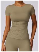 Conjunto de Yoga Sin Costuras para Mujer 2 Piezas Traje de Gimnasio con Top Corto de Manga Corta y Shorts para Correr Ropa Deportiva Activa Material Exterior de Nylon - details 6