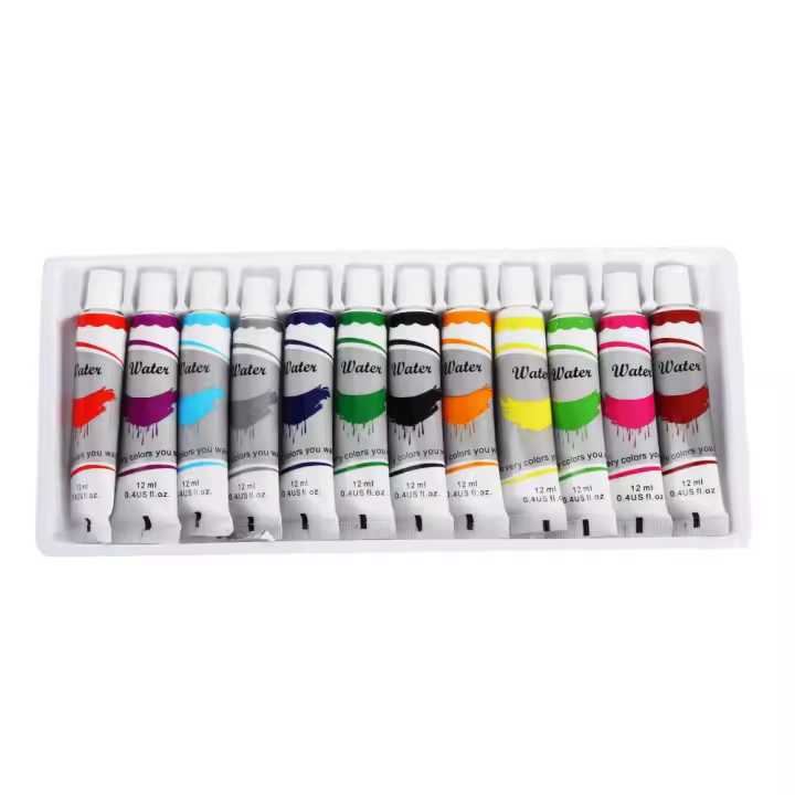 Tubos de pintura al óleo para artista, juego de pinturas de acuarela, pigmento de dibujo acrílico con pincel, 12ml, 12 colores, - 1