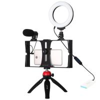 PULUZ 4 en 1 Vlogging Transmisión en vivo Smartphone Video Rig + Kits de luz LED para selfies con anillo de 4,7 pulgadas y 12 cm con micrófono + soporte para trípode + cabezal de trípode con zapata fría para iPhone, Galaxy, Huawei, Xiaomi, HTC, LG, Google - details 8