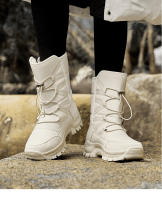 Botas de nieve impermeables para mujer, botines de piel cálida, con plataforma, color negro, a la moda, Invierno - details 19