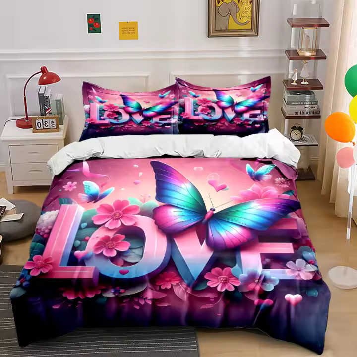 Juego de Ropa de Cama de Lujo Conjunto de Funda de Edredón de Arte de Amor 3 Piezas de Almohadillas - 1