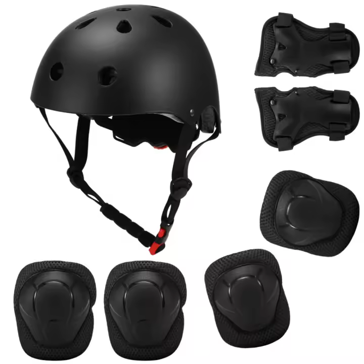 Juego de helmet y almohadillas ajustables para niños, rodilleras, silines, protectores de muñeca para scooter Negro - 1