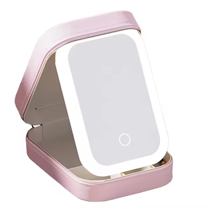 Espejo de maquillaje ajustable LED de tres colores, espejo de maquillaje ajustable con luces, recargable, iluminado, C - 1