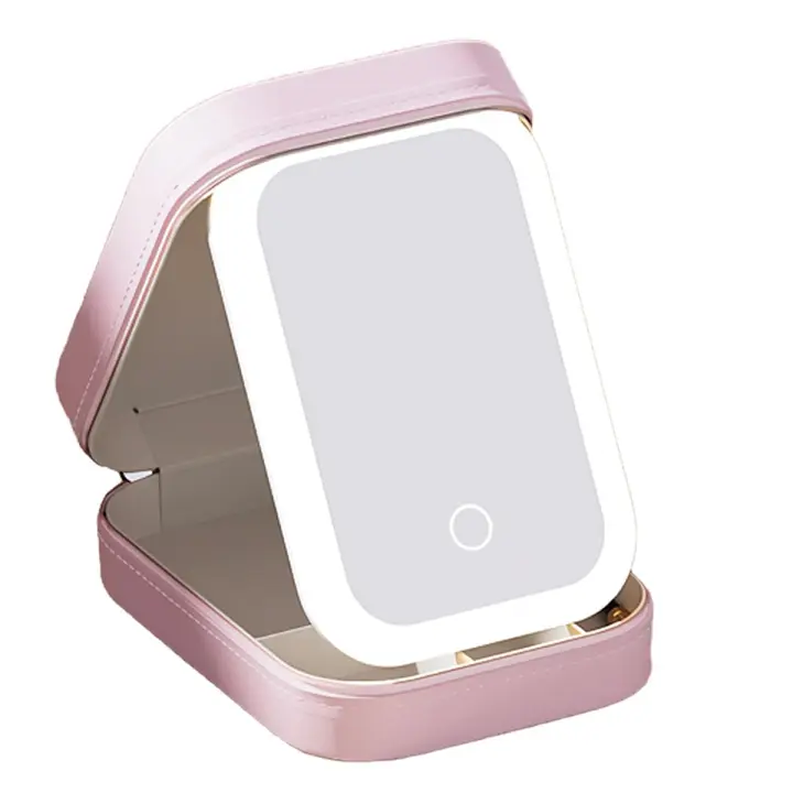 Espejo de maquillaje ajustable LED de tres colores, espejo de maquillaje ajustable con luces, recargable, iluminado, C - 1