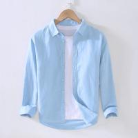 Camisa de Algodón Lino para Hombres en Otoño Cuello Cargado Casual Manga Larga - details 2