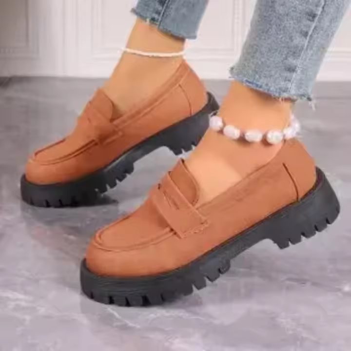 Zapatos de plataforma rosa para mujer, mocasines informales de fondo grueso, color caqui, púrpura - 1