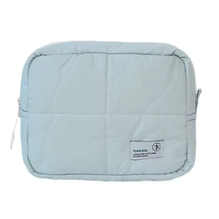 Bolsa de maquillaje acolchada estética, bolsa de cosméticos cuadrada, bolsa de almacenamiento de cuidado de la piel de Color sólido suave, organizador de artículos diversos - 1