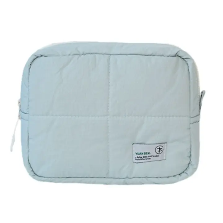 Bolsa de maquillaje acolchada estética, bolsa de cosméticos cuadrada, bolsa de almacenamiento de cuidado de la piel de Color sólido suave, organizador de artículos diversos - 1