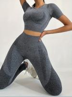 Conjunto Deportivo De 2 Piezas, Top De Yoga De Manga Corta Y polaina De Entrenamiento Para Correr De Cintura Alta, Ropa - details 42