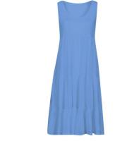 Verano blanco cuello redondo sin mangas volantes Vestidos de playa sueltos mujeres Boho Color sólido elegante vestido veraniego Club fiesta Midi Vestidos - details 6