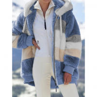 Chaqueta de oso de peluche con capucha para mujer，Cremallera Casual de manga larga，Abrigo de invierno cálido，Color a juego - details 5