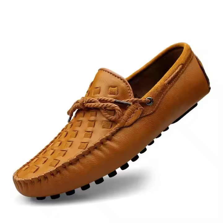 Zapatos Lazy Bean para hombre, cuero genuino de un solo pie, zapatos de cuero de vestir de negocios tejidos a mano - 1