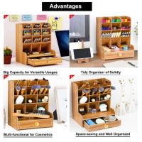 Organizador de bolígrafos de madera multifuncional, organizador de escritorio con cajón, caja de soporte de bolígrafos de gran capacidad, estilo INS - details 7