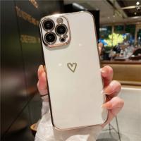 Funda de teléfono suave a prueba de golpes con forma de corazón de amor chapado para iPhone 14 13 12 11 Pro Max 15 X XR XS 7 8 Plus, funda protectora para cámara de lente - details 4