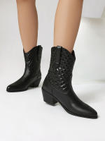Nuevas botas de mujer occidentales botas cortas botas cortas de cabeza cuadrada retro de tacón grueso para mujer - details 5