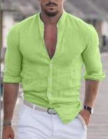 Blusa de manga larga de lino para hombre, cárdigan Hawaiano de talla grande, camiseta informal, rosa, blanco, azul, verde, naranja 3xl, 2XL - details 3