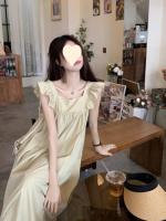Falda junto al mar con espalda descubierta y lazo, vestido pequeño con mangas voladoras y cuello cuadrado francés para niños, falda larga estilo vacaciones - details 2