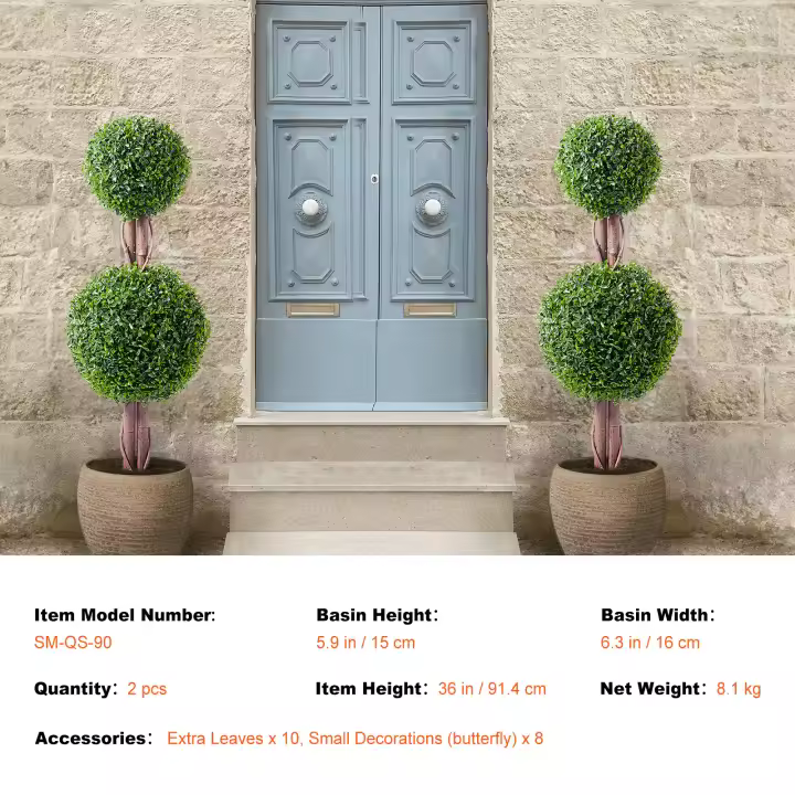 SucceBuy Árbol topiario de boj artificial, árboles topiarios de imitación con hojas adicionales, juego con clasificación UV para decoración del hogar interior/exterior. - 1