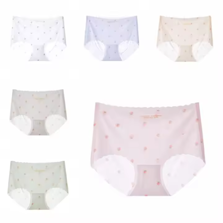Ropa interior de 6 uds., bragas de seda helada, entrepierna de algodón, calzoncillos finos sin costuras, calzoncillos de mujer, calzoncillos de cintura media, dulce fresa, regalo - 1