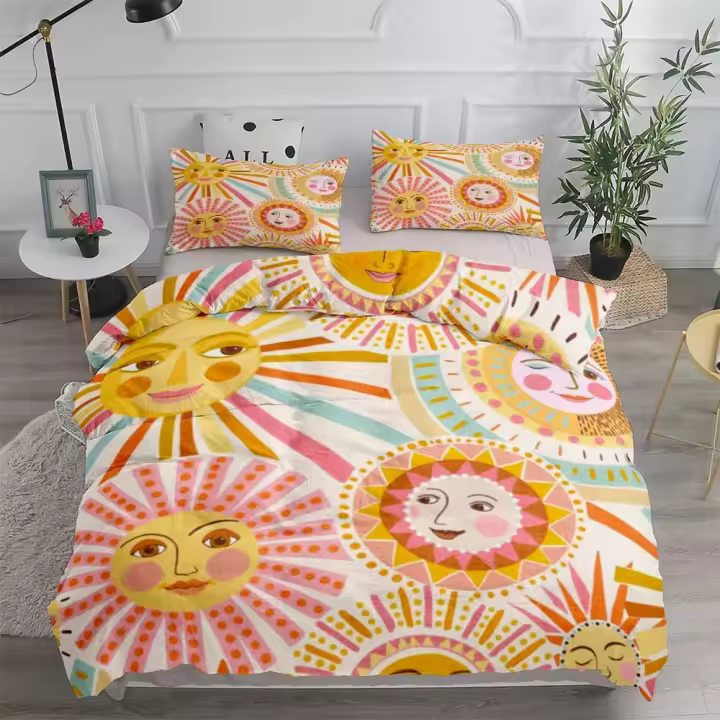 Juego de funda nórdica Vintage con forma de luna y estrellas, juego de ropa de cama King Queen, doble, tamaño individual - 1