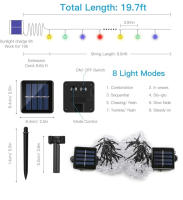 Guirnalda de luces solares para exteriores, 12M, 100 LED, impermeables, 8 modos, para interior y exterior, para jardín, Patio, fiesta - details 5